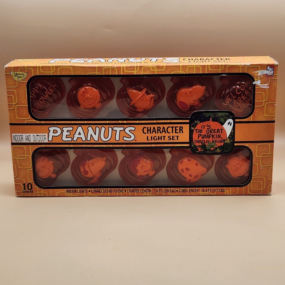 2003 Memory Lane Peanuts Charlie Brown Pumpkin Halloween Character Light Set NOS